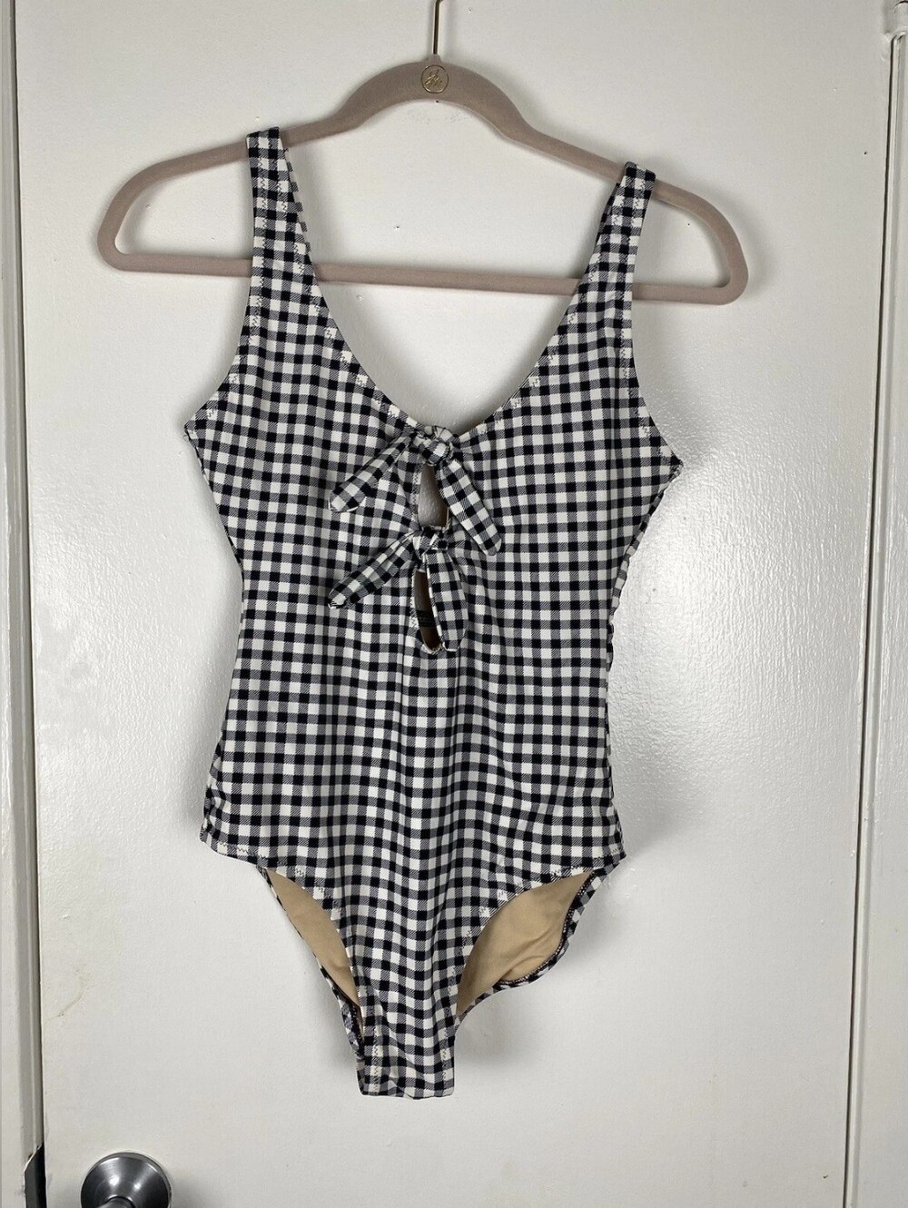 Black & White Gingham Tie-Front One-Piece Swimsuit